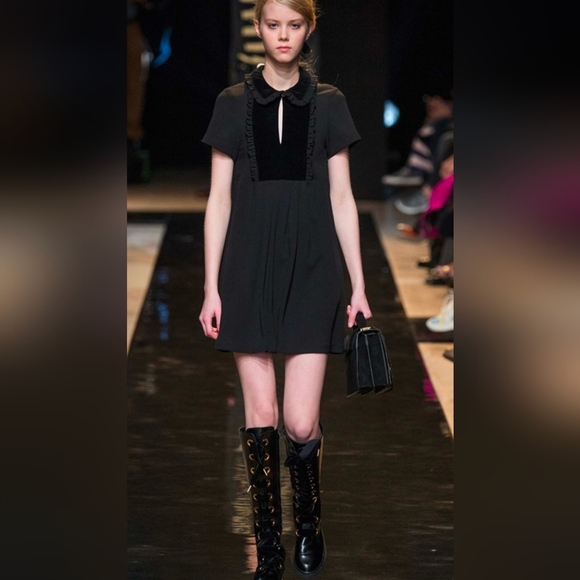 Y2K Paul & Joe Black Mini Dress Defile Eugenie Velvet-Paneled Stretch-Crepe Twee - Picture 1 of 10